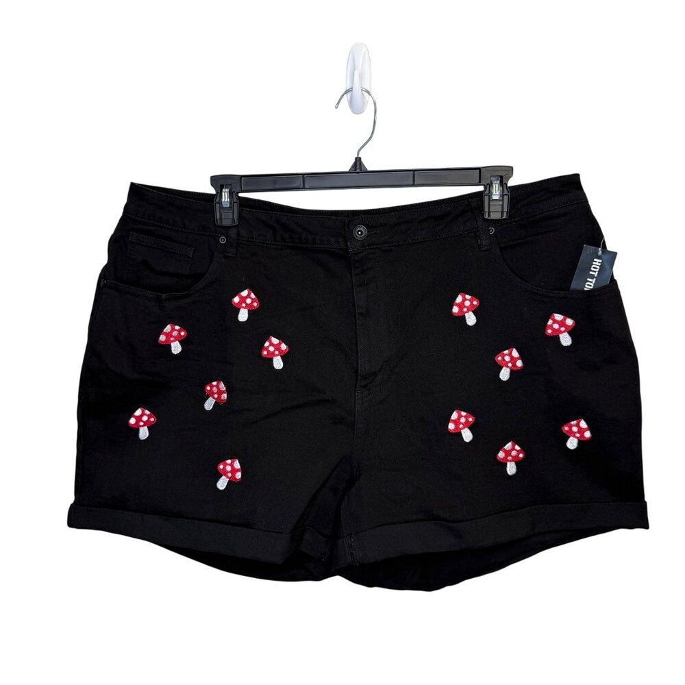 Hot Topic NWT Mushroom Mom Shorts Embroidered Black Denim Size 20